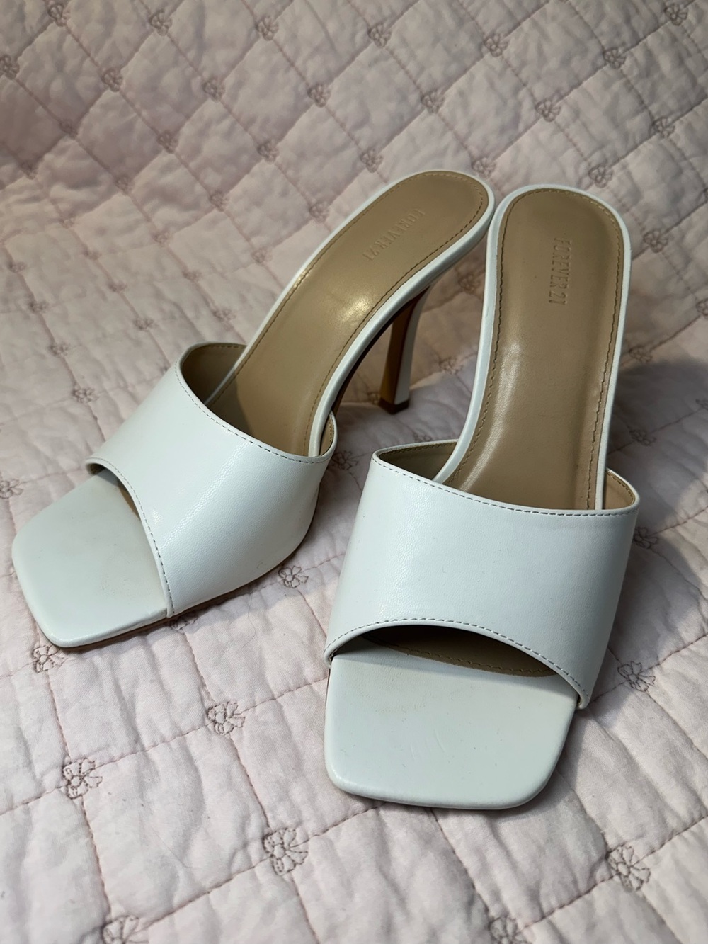 Forever 21 White Square-Toe Slip-On Mules